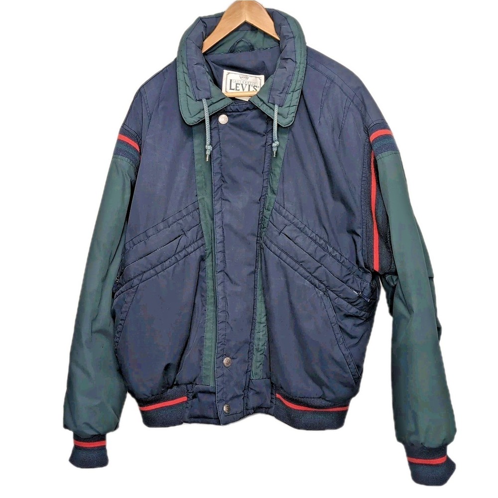Vtg 80s 90s Levis Bomber Jacket Mens L Colorblock Navy Green Streetwear READ‎